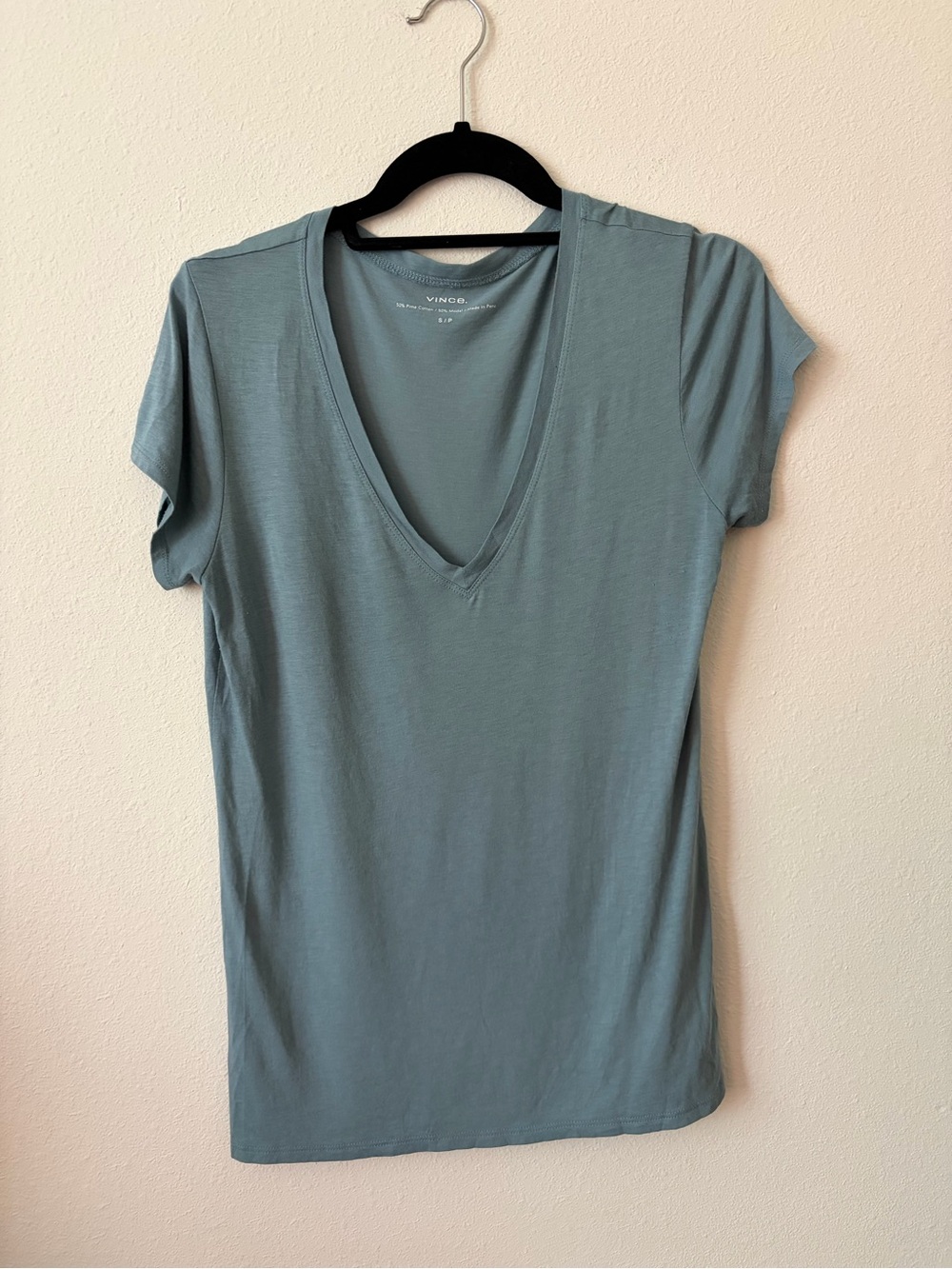 Vince Sage V-Neck Tee Pima Cotton Modal Short Sleeve Size S